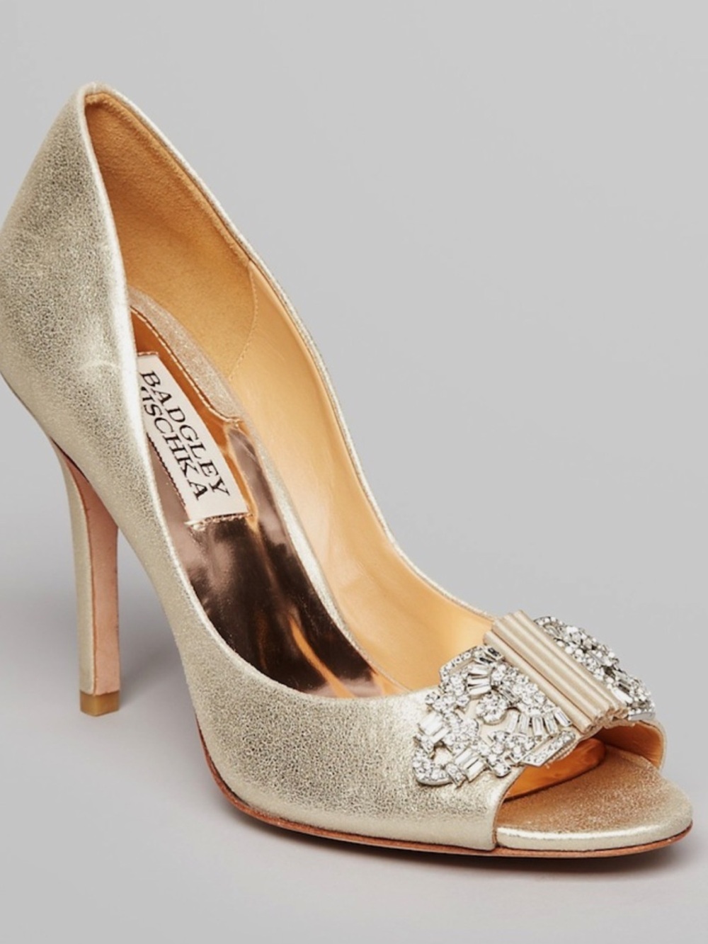 Badgley Mischka DAVIDA leather DECO wedding bridal open pump shoes Gold